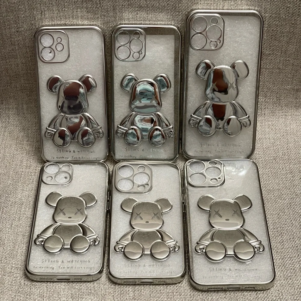 Electroplate Silver Violent Bear in Transparent Background iPhone Case